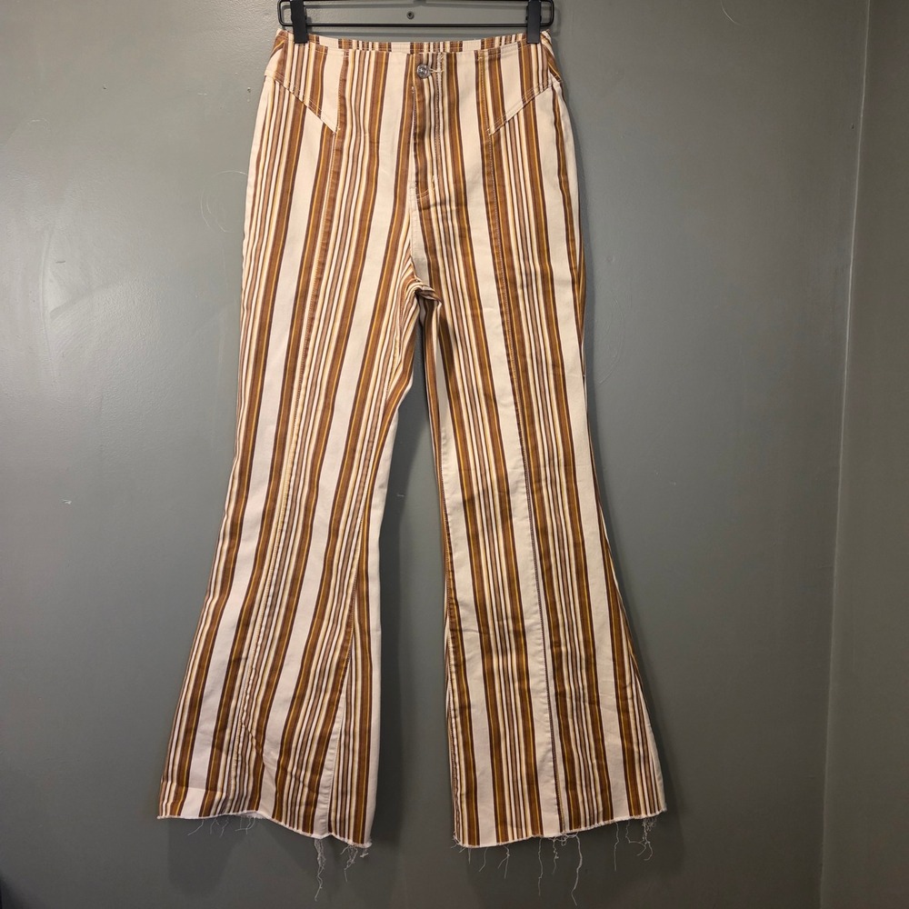 Free People We The Free CRVY Wild Honey Striped Flare Jeans Size 28 Boho